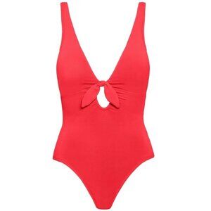 Robin Piccone Ava Knot One Piece Swimsuit Sz 12 Coral Pink Matte Jersey EUC